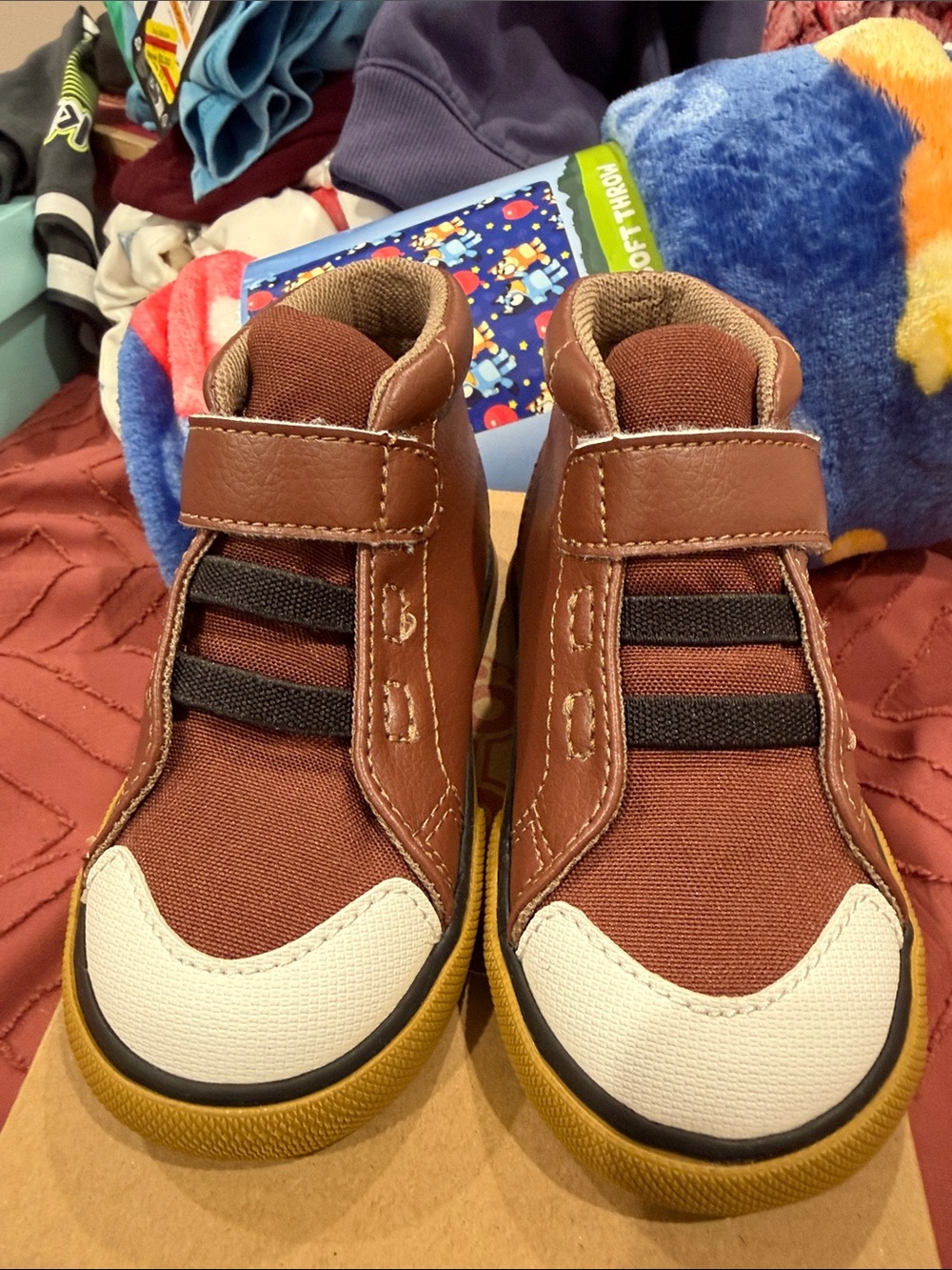 See Kai Run Brown and White High-Top Sneakers with Velcro - 7T